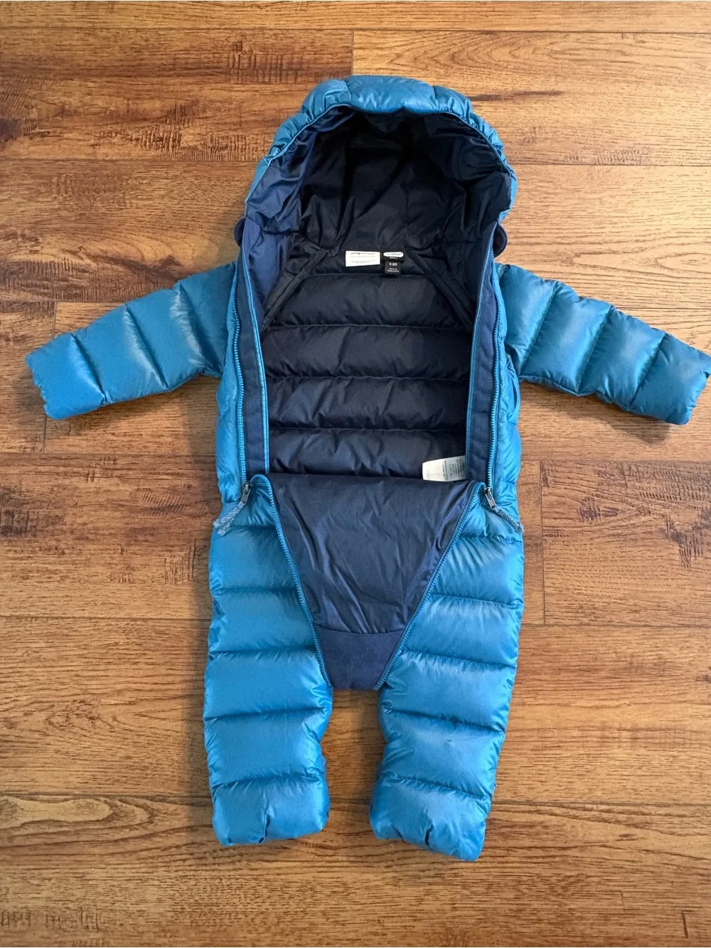 Patagonia Baby 3-6M Hi-Loft Down Bunting Snowsuit Blue Hooded